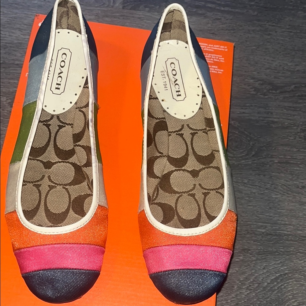 Coach Women's Colorblock Flats in Pink, Orange, and Blue